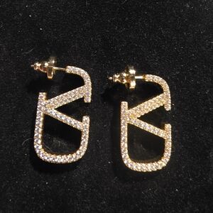 USED...Gold Crystal Pave Valentino STUD Drop Earrings